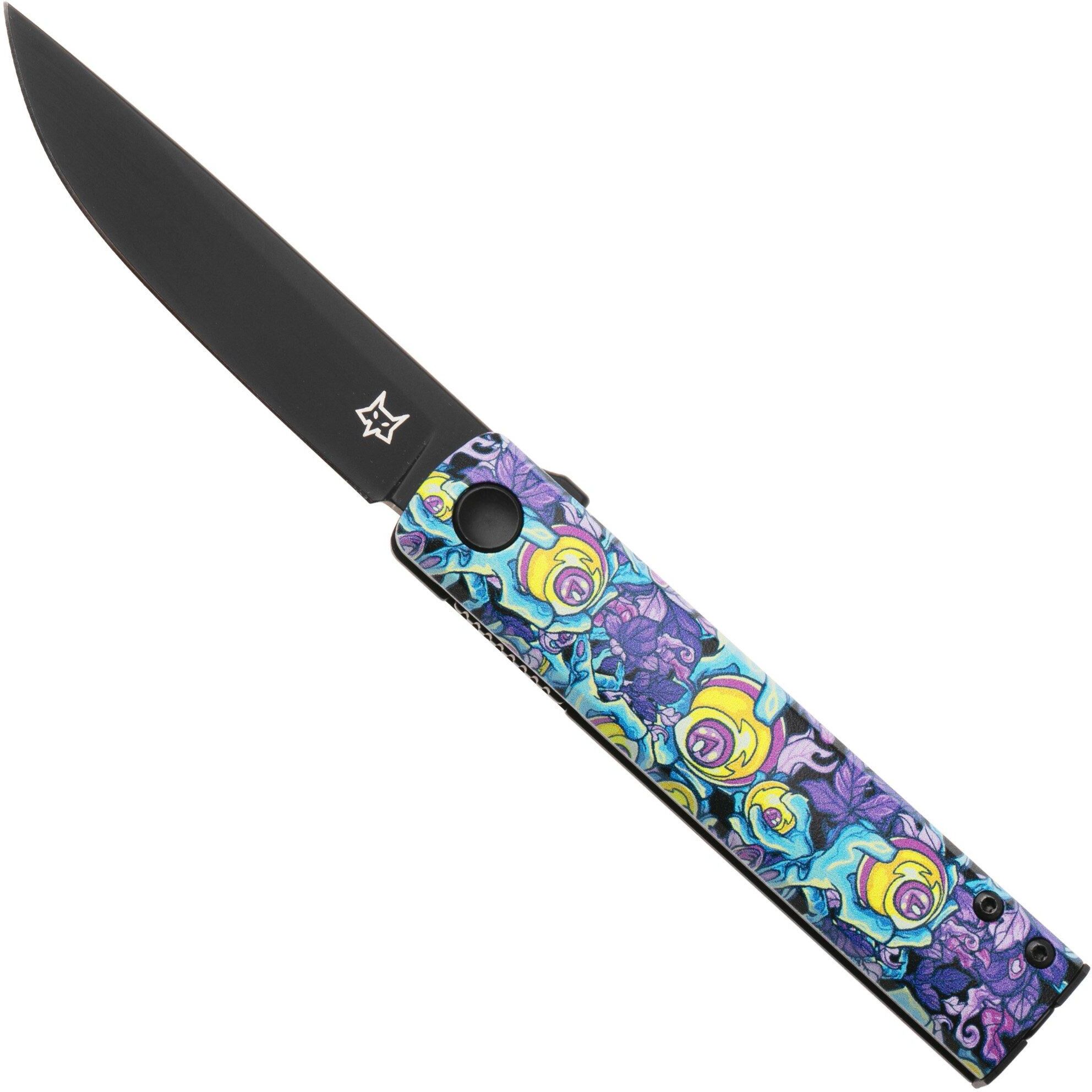 Fox Knives Chnops UV FX-543-A3 Black Top Shield Becut, Black Aluminium Abstract 3 coltellino tascabile, design di Riccardo Gobbato