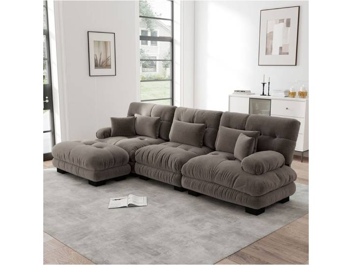 Canapé d'angle modulable marron places non précisées dimensions non précisées ottomans mobiles