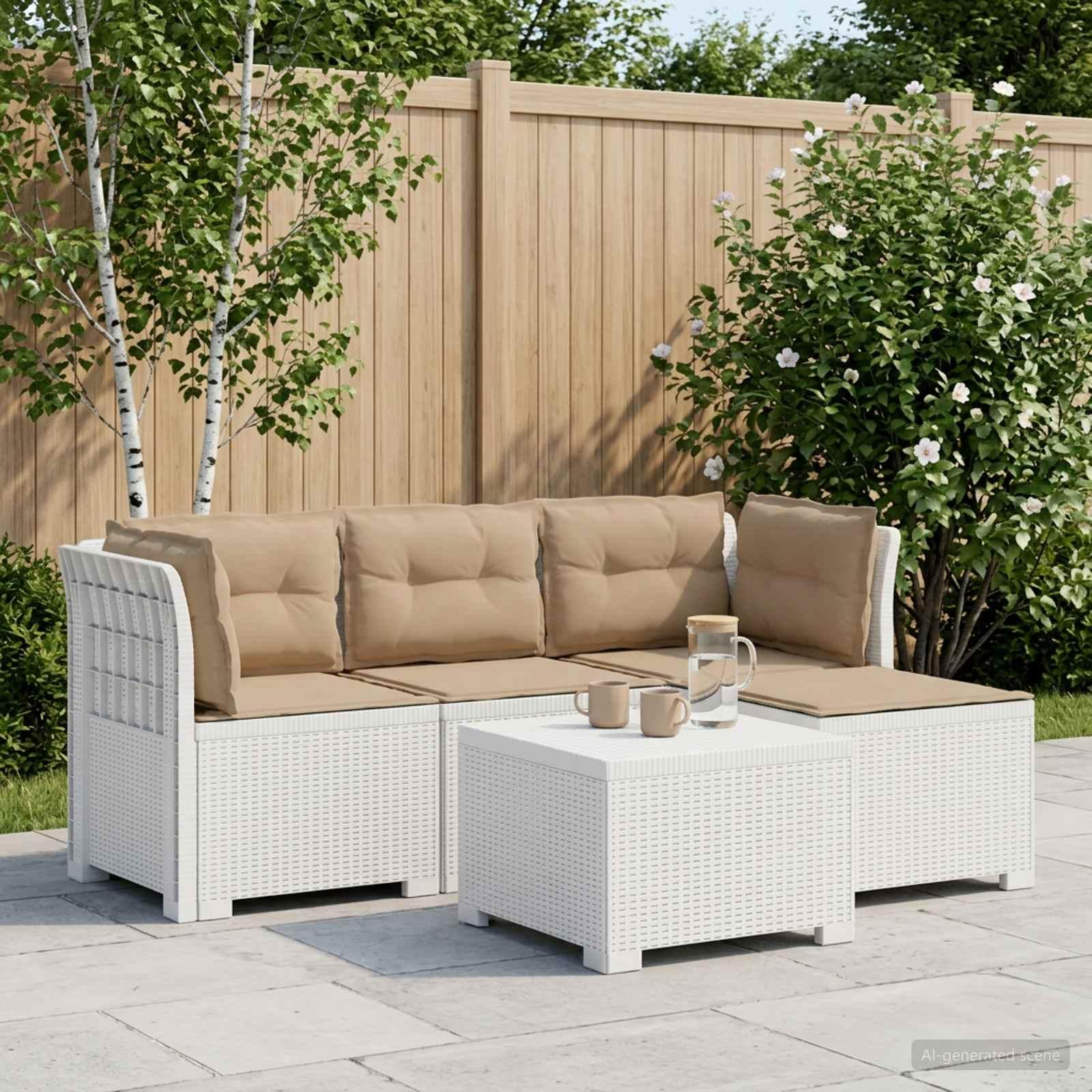 Maison Exclusive - 4-Sitzer Garten Sofa mit Kissen Rattan Look PP Weiß