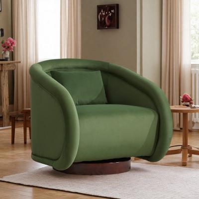 "30.71"" Velvet Swivel Barrel Chair with Pumpkin-Shaped Design and 360-Degree Swivel and Rubber Wood Base"