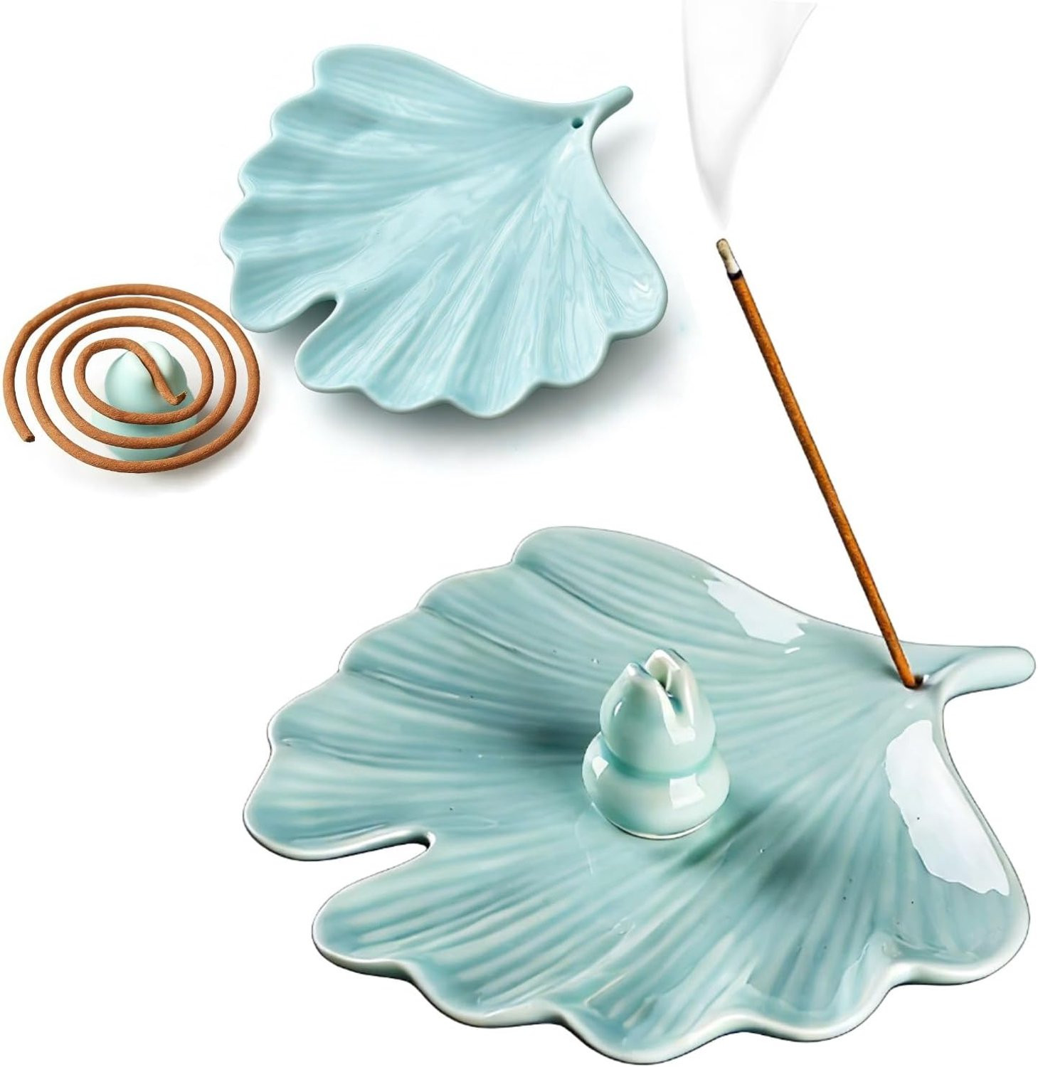 Homevero Wierookhouder Keramiek Ginkgoblad met Pompoen - 15 cm