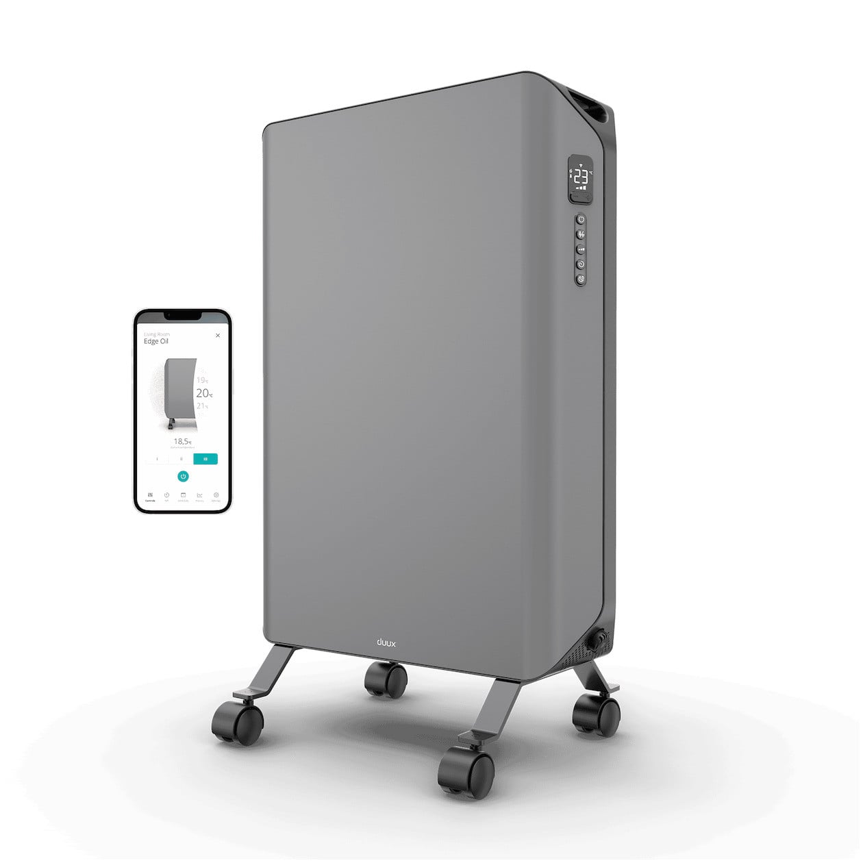 Duux Edge Slimme olie radiator 2000W met thermostaat en app-bediening - Grijs