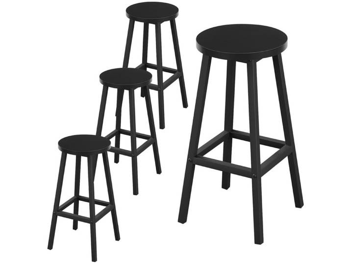 Klihome Tabouret de Bar - Lot de 4 - Tabouret Rond - Style Industriel - Noir W0ATT0684-4
