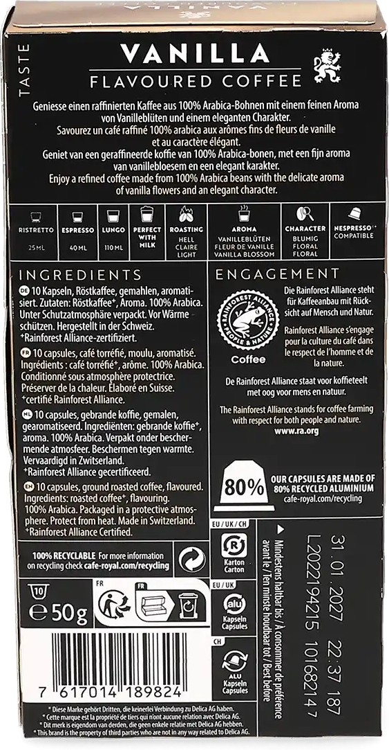 Café Royal   Vanille - 10 Capsules de café pour Nespresso® - Espresso - Café Vanille - Compatible Nespresso®