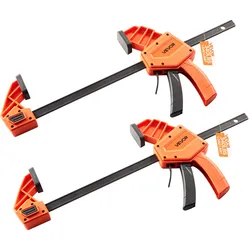 VEVOR Stangenklemmen für Holzbearbeitung 2 Stk. 30,48 cm Öffnung, Quick-Grip F-Klemme mit 154 kg Belastungsgrenze, 84,6 mm Tiefe, Kunststoff & Karbonstahl, Metallbearbeitung Orange + Schwarz