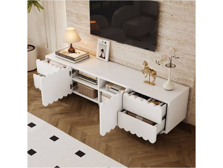 MEUBLIV Meuble TV minimaliste avec rangement intégré 175 x 38 x 37 cm MDF blanc