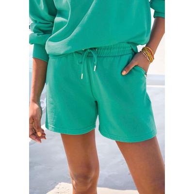 Sweatshorts BENCH. LOUNGEWEAR, Damen, Gr. 32/34, N-Gr, grün (aqua), Sweatware, Obermaterial: 60% Baumwolle, 40% Polyester, unifarben, bequem kurz, Hosen Sweatshorts, mit seitlichen Taschen, Loungewear