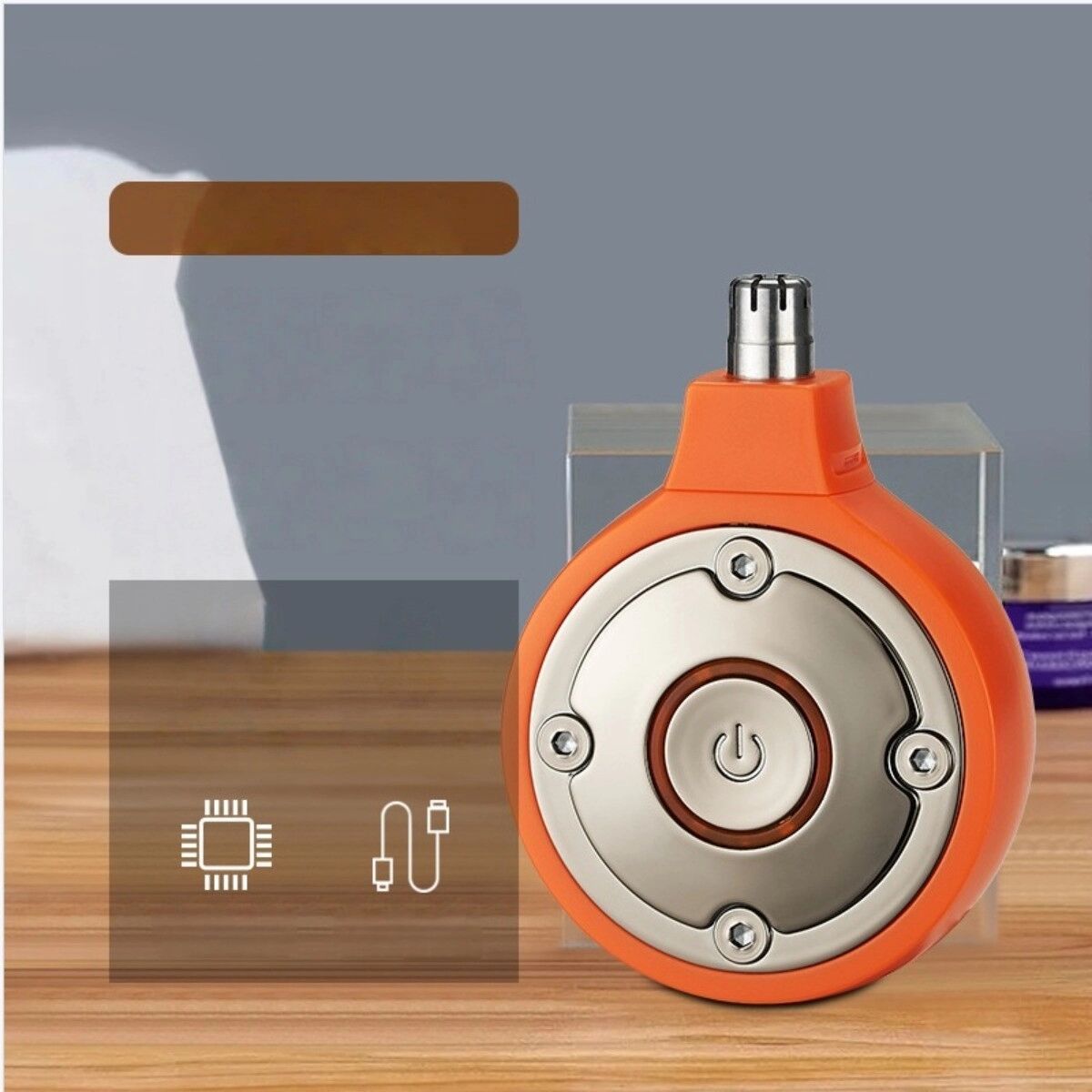 INF Elektrischer Nasenhaarschneider – Wiederaufladbarer Mini-Groomer mit 360° Rund-Edelstahlklinge, 60-min Laufzeit Orange