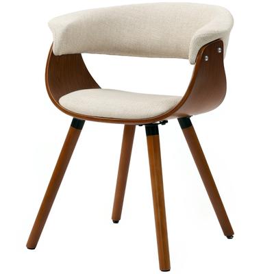 MODFU Polsterstuhl Polyester Beige 62x55x75 cm mit Rückenlehne, Gummiholzbeinen und verstellbaren Fußpads
