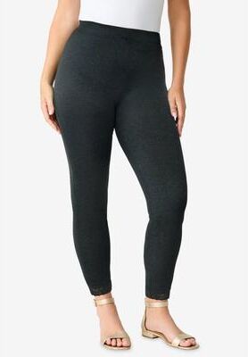 Plus Size Women's Lace Trim Essential Stretch Legging by Roaman's in Heather Charcoal (Size 22/24) Activewear Workout Yoga Pants