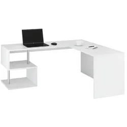 Dmora Schreibtisch Antonino, Linearer Schreibtisch mit PC-Halterung, Mehrzweck-Bürotisch, platzsparender Schreibtisch, cm 160x60h78, glänzend weiß