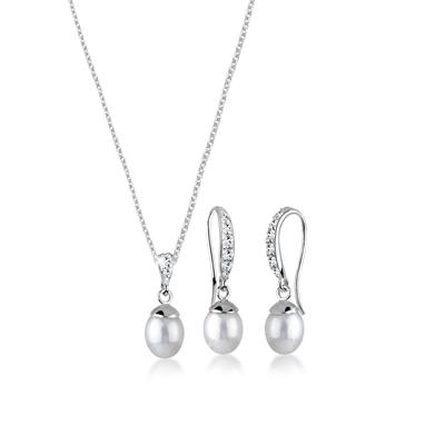 Schmuckset ELLI "Elegant Perle Kristalle 925 Silber", silber, Schmuck_Sets, Damen, onesize, Silber 925 (Sterlingsilber), Schmuckset