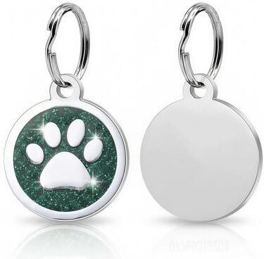 Inspired Living Personalized Glitter Paw Pet ID Tag For Dogs & Cats green Tag style B
