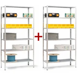 Regale 1+1 GRATIS, 80 kg, 2000 x 1000 x 400 mm, 6 Böden, weiß