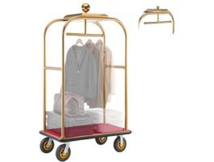 VEVOR Hotelgepäckwagen aus Edelstahl, 544,31 kg Belastbarer Kofferwagen mit 8 Zoll Gummirädern, Hotelwagen mit Rotem Teppichboden & Garderobenstange, Gewerblicher Gepäckwagen für Hotels Resorts, Gold
