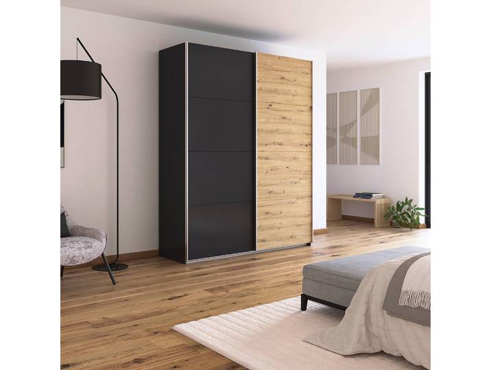 Schwebetürenschrank - Zweifarbig 181cm Grau/Graumetallic