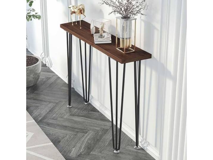 KAFHGEIN Konsolentisch Schmal mit Massivholzplatte, Moderner Flurtisch Konsolentisch mit Massivholzplatte, schmalem Design und einfacher Montage für Flur, Eingangsbereich, Eingang, Foyer