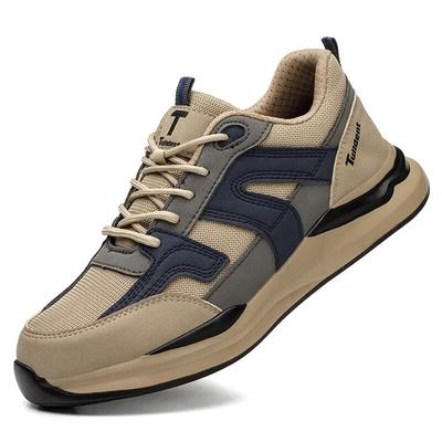 Mens Safety Shoes, Steel Toe Work Sneakers, Puncture Proof Work Boots, Indestructible Lightweight Security Footwear beige 43