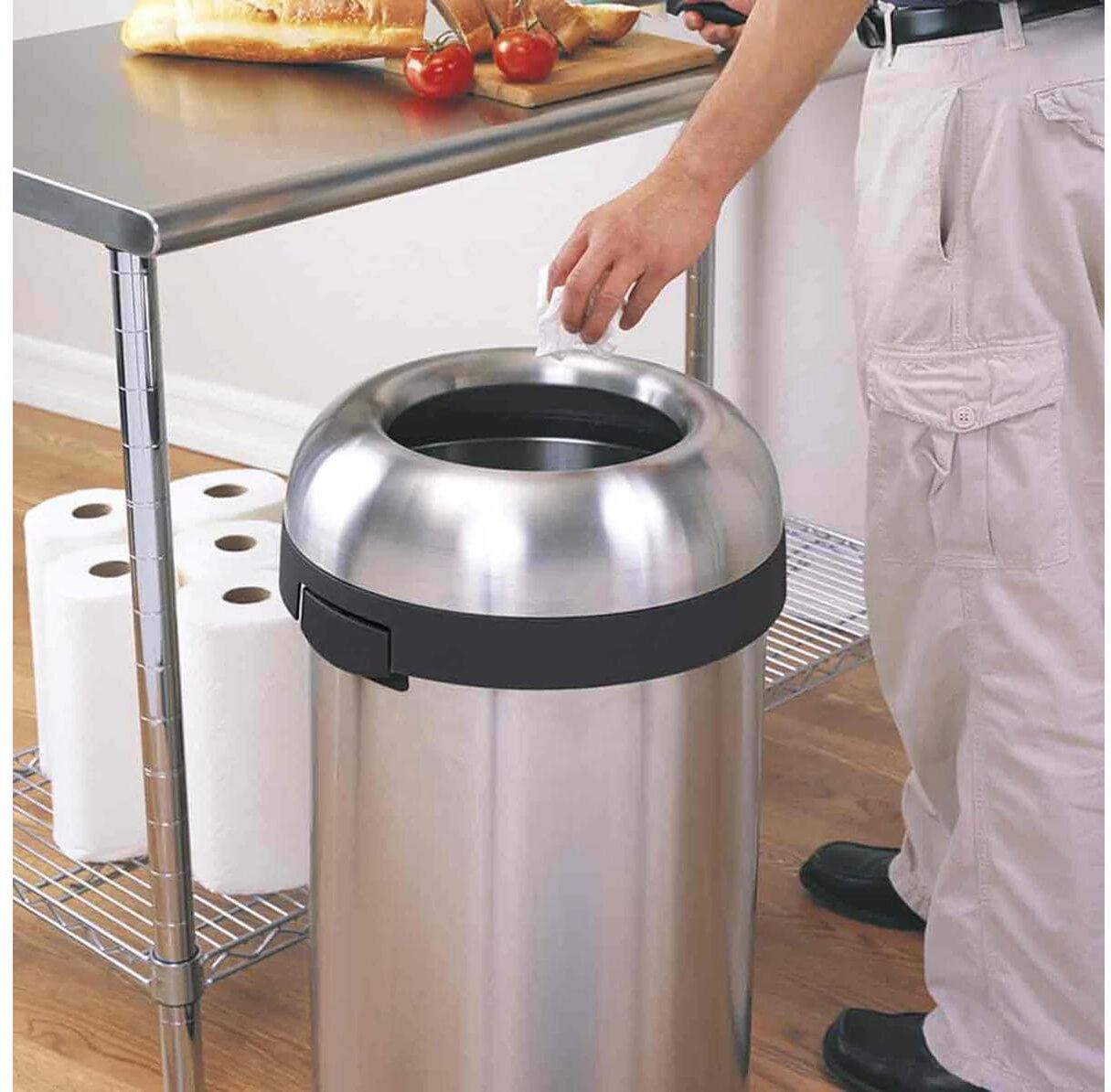 Mülleimer SIMPLEHUMAN "CW1407 60 Liter", silber (silberfarben), B:40,9cm H:75,7cm T:40,1cm, Edelstahl, Mülleimer, Mülleimer silberfarben B/H/T: 40,9cm x 75,7cm x 40,1cm, 60 l