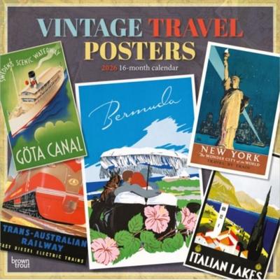 Vintage Travel Posters 2026 12 X 24 Inch (Hanging) Monthly Square Wall Calendar Plastic-Free