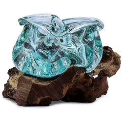 Molten Glass Chunky Ashtray / Candle Holder on Wood 23cm