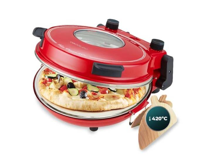 Cecotec four-gril électrique pour pizza Fun Pizza&Co Mamma Mía Vista\, 1200 W\, minuteur 15 minutes\, température maximale de 420ºC en 3 minutes\, fenêtre de visualisation\, plaque de pierre.