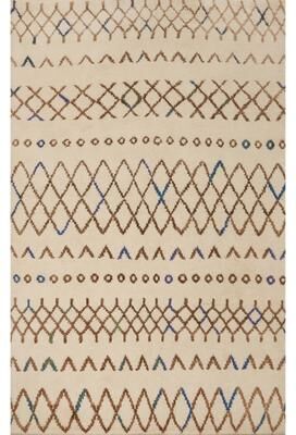 Rug Source Hand-knotted Modern Wool Beige Geometric Area Rug - 7' 6'' X 5' 5''