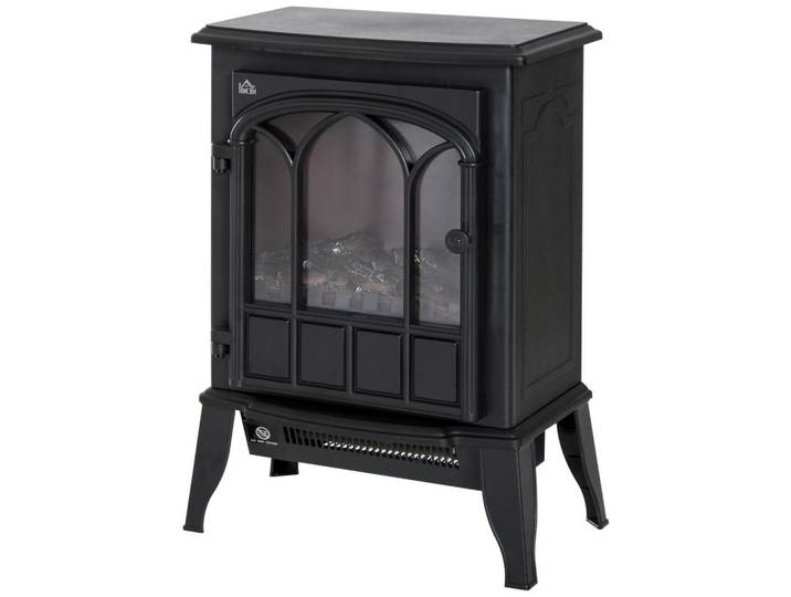 Homcom Elektrokamin mit LED-Flammeneffekt, 2000W Kaminofen, Metall, Schwarz, 23x56.5x39 cm, Elektrogeräte, Heizgeräte, Elektrokamine