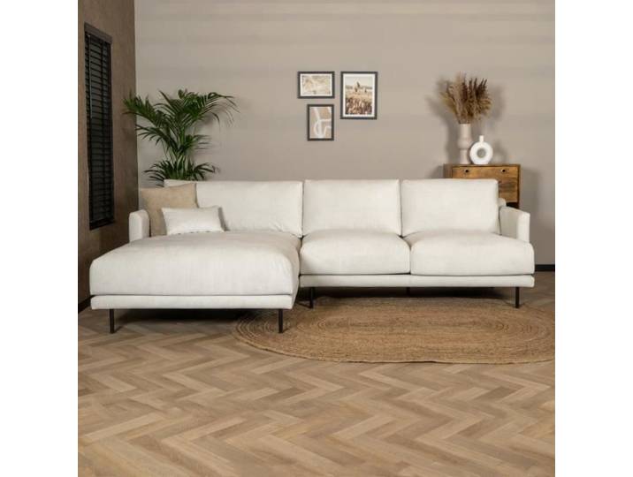 Livin24 Canapé d'angle gauche scandinave Denver blanc mélange