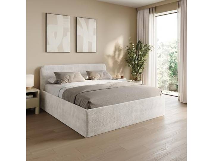 Home Collective Polsterbett 160x200 cm Doppelbett Bett mit verstellbarem Lattenrost & Stauraum, viele Größen verfügbar Kordstoff Hellbeige