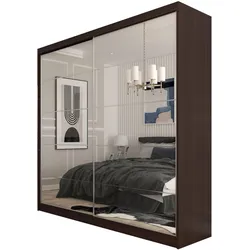 SCHWEBETÜRENSCHRANK FIORELLA 200/216/61 cm 2-türig mit Spiegel Wengefarben