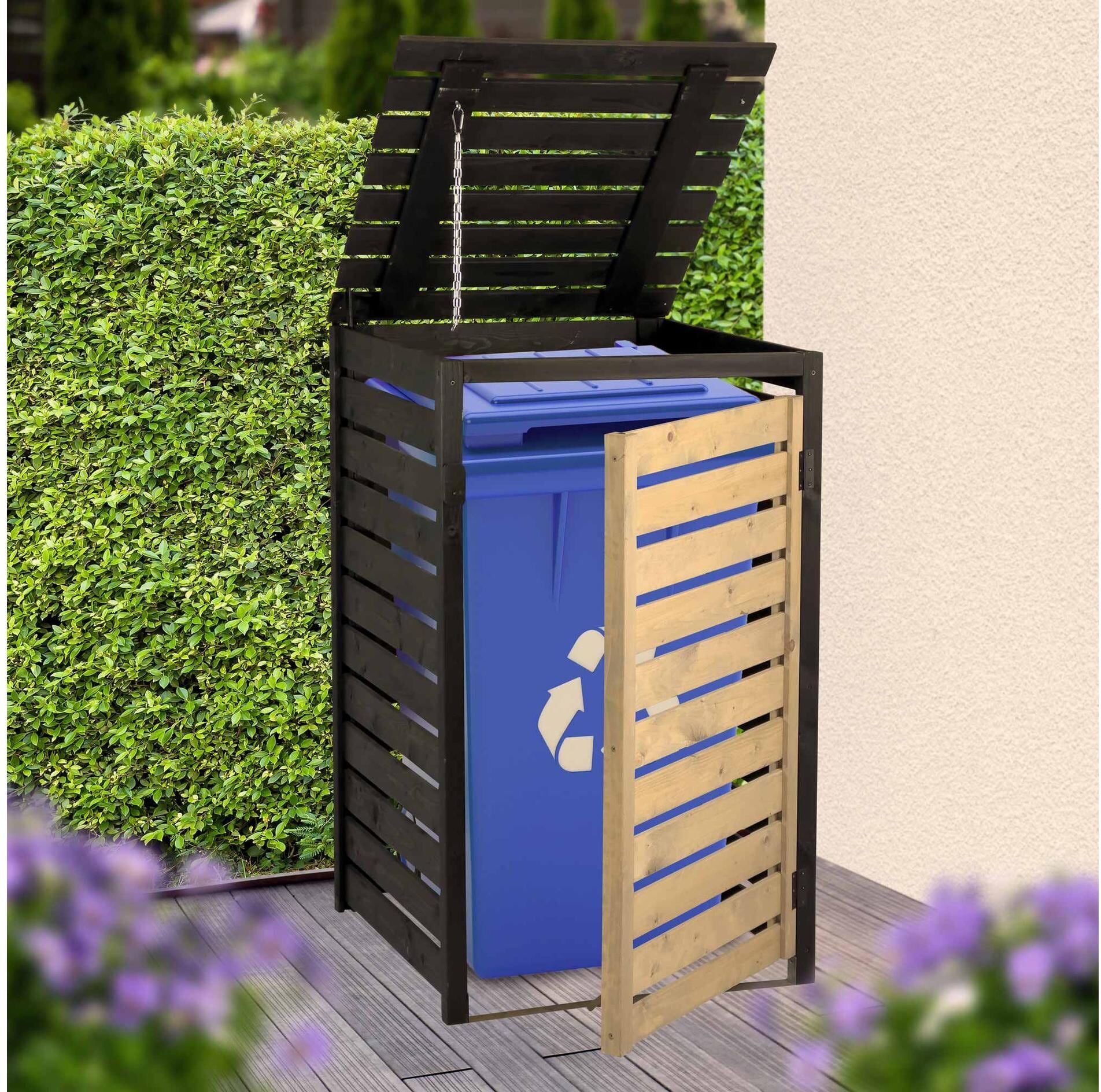 Mülltonnenbox DOBAR "120 L", braun (schwarz), B:69,5cm H:112cm T:67cm, Aufbewahrungsboxen, Mülltonnenbox, Bausatz aus Fichtenholz für Mülltonnen schwarz Einheitsgröße