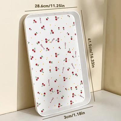 Useful Little Things Cherry Pattern Serving Tray Multipurpose Organizer For Desserts Fruits Jewelry Perfume And Home Decor white Xl