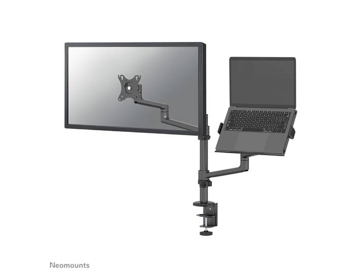 Neomounts DS20-425BL2 Support d'écran à fixer avec support pour ordinateur portable 17-27' - économie d'espace, Laptop et bras pour écran, Noir, Acier