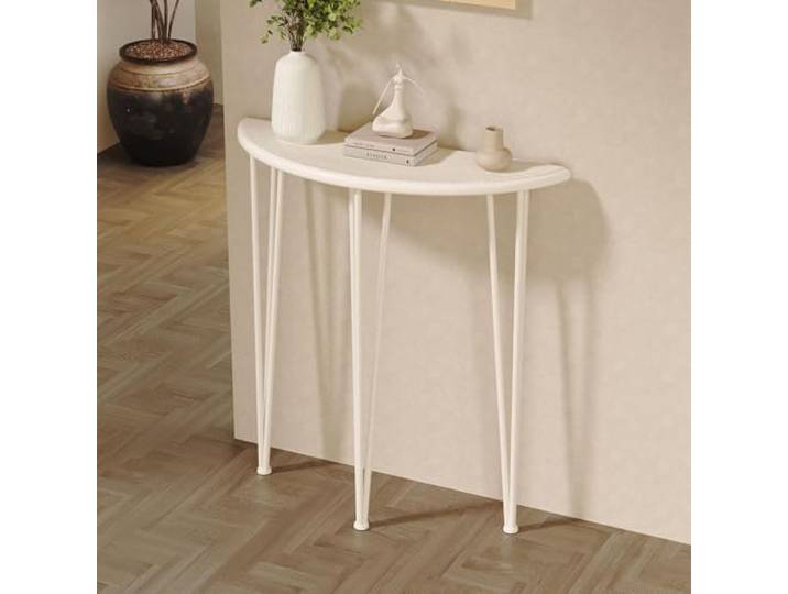 MDEUFYWEGB Halbrunder Konsolentisch, Schmaler Flurtisch mit Metallgestell Moderner Konsolentisch mit Eisenbeinen, Moderner Sofatisch für Wohnzimmer, Eingangsbereich und Flur(White,100cm/39.4in)