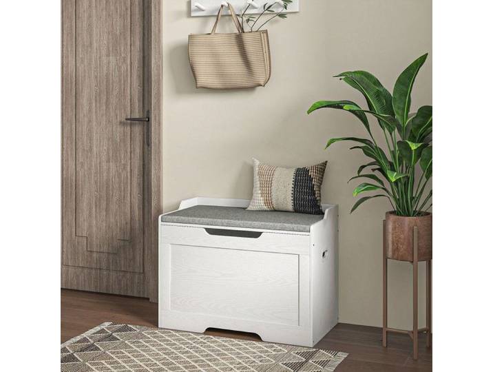 Coffre de rangement blanc 103L avec coussin d'assise amovible siège banc pour salon et chambre 75x40x56cm