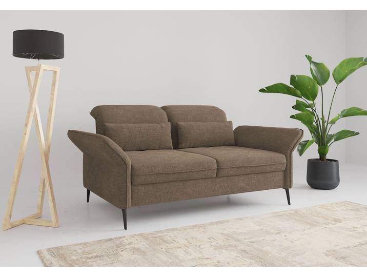 3-Sitzer, Flachgewebe, Hellbraun 199×123 cm, Mit Sitztiefenverstellung & Bettfunktion, Sit&More