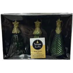 Glasanhänger Weihnachtskugeln Echtglass Weihnachtdeko Ø 6,7 x 12,6 cm 3 Stk grün