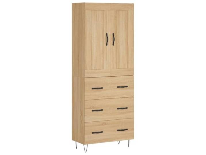 KGHFDVB Highboard Sonoma-Eiche 69,5x34x180 cm Holzwerkstoff Mit Metallfüßen, Schmale Passform, Viel Stauraum, Türfächer für Ordnung