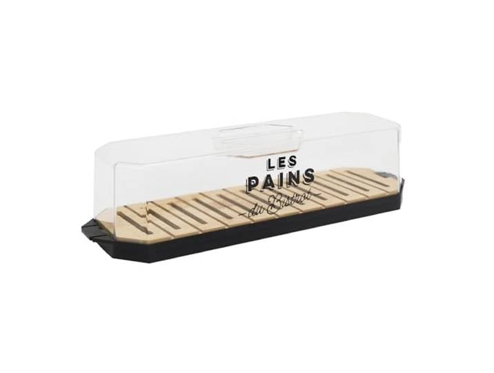 COOK CONCEPT Boîte à Pain Cloche Transparente et Plateau en Bois Cloche transparente\, plateau en bois\, guide de coupe ajouré\, récolte-miettes\, conservation pains viennoiseries\, élégant