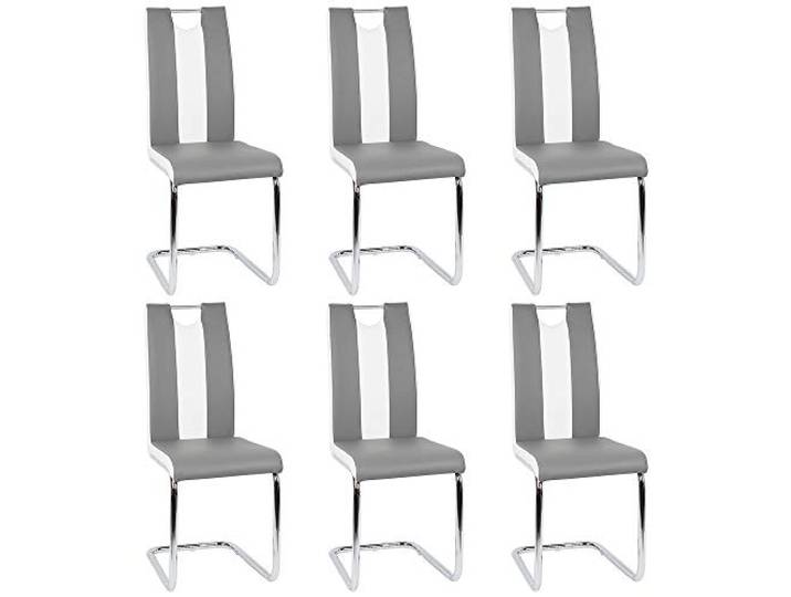 Flyelf Freischwinger Stuhl Vegas 6er Set Esszimmerstühle für Küche/Esszimmer/Büro (Grau - Weiß, 6)