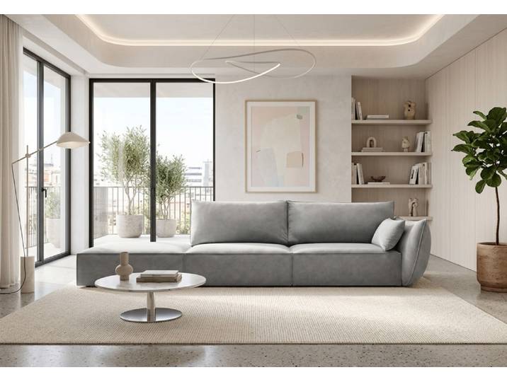 Designer Sofa Chaise Longue Nuvola in Samt - Hellgrau - Samt - Rechts - Luxusbetten24