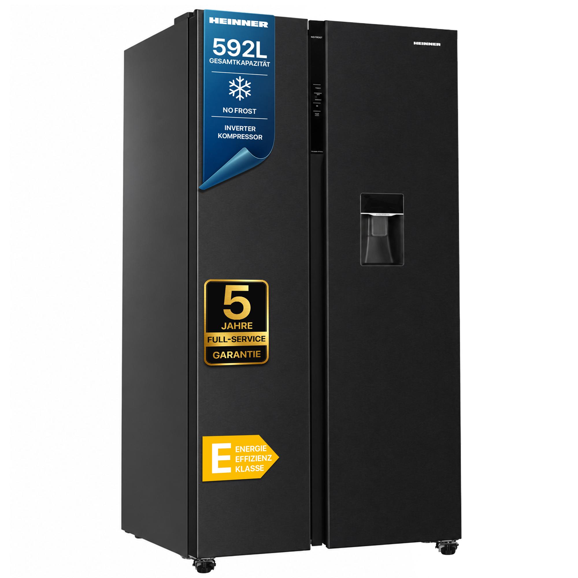 Heinner HSBS-HM592NFDXWDE++, Freistehend, Amerikanische Tür, Schwarz, 2 Tür(en), Berührung, LED