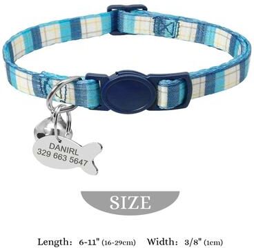 Inspired Living Personalized Engraved Nylon Cat Collar With Custom ID Tag For Cats & Small Dogs lblue