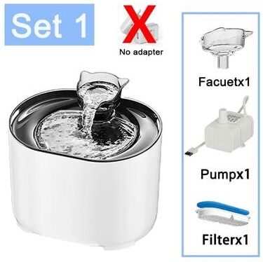 Inspired Finds 2.2L Intelligent Cat Water Fountain With Ultra Quiet Pump & Filter System white+faucet+pump+filter