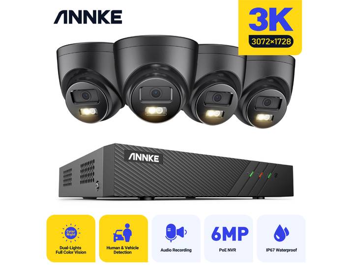 Système de vidéosurveillance ANNKE 3K 5MP Ultra HD POE, enregistreur NVR 8 canaux, caméras de sécurité 3K, kit CCTV, caméra IP intelligente à double éclairage