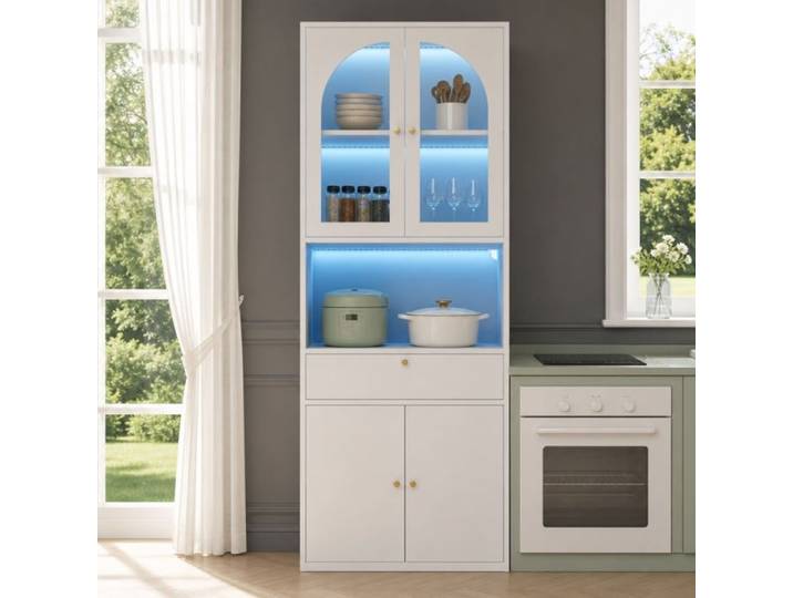 Maisentiel Armoire haute blanche 70 x 35 x 180 cm vitrine en verre LED RGB 1 tiroir