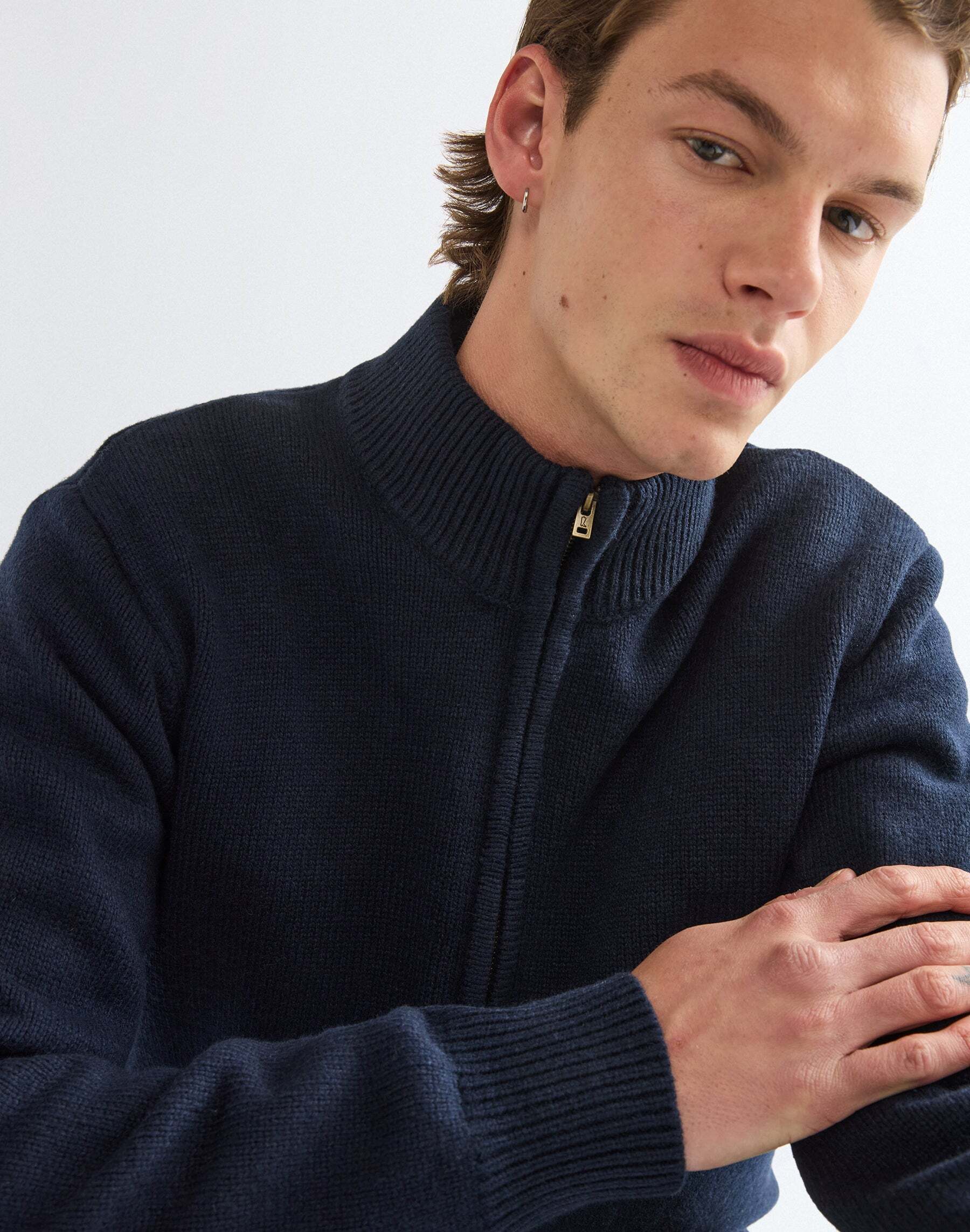 Strickpullover WRANGLER "WRANGLER Pullover Quarter Zip", Herren, Gr. M, blau, Obermaterial: 70% Wolle WO. 30% Nylon NY., Pullover Strickpullover blau M