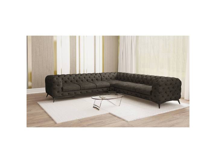 Ecksofa III Grau Microfaser Priya 323 x 323cm Gleichschenklig Glamour