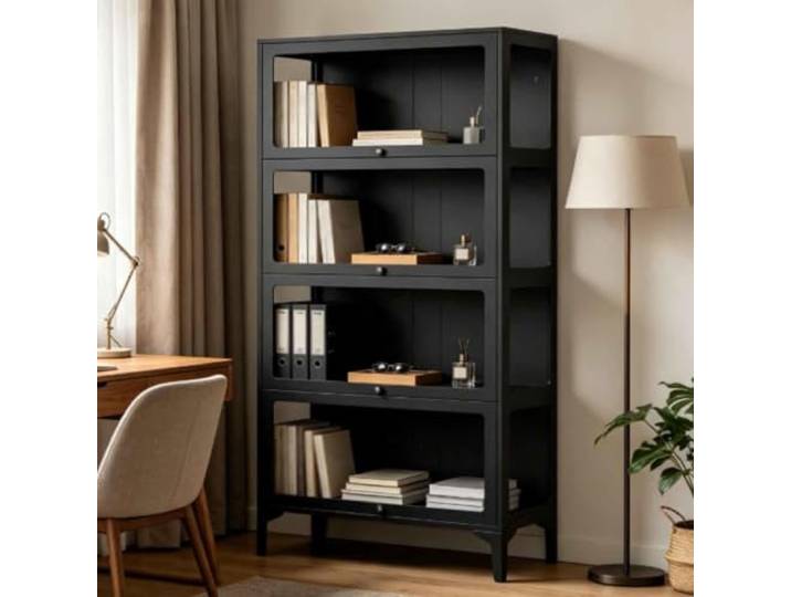 Gavoir Vitrine Schwarz Glasvitrine Stehend 165 * 78 * 32cm 4 Etagen Vitrinenschrank Wohnzimmer